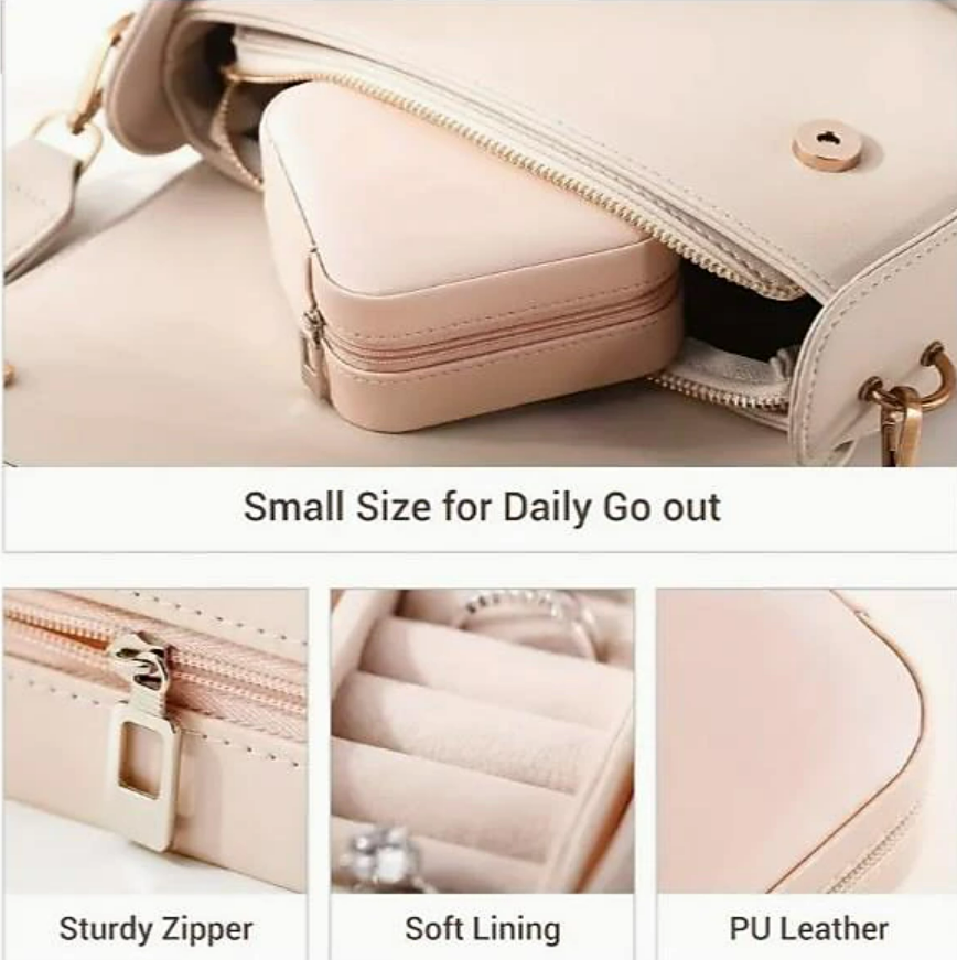 Top view of a closed pink portable jewelry organizer.