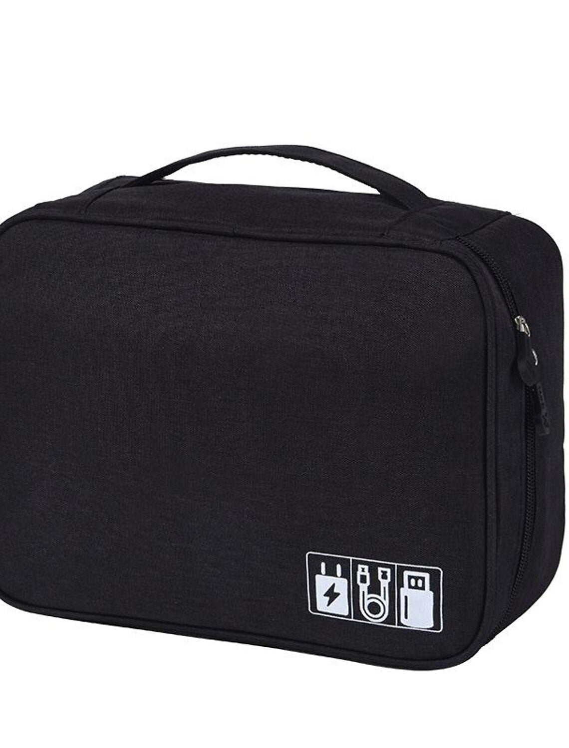Closed compact electronics organizer bag.