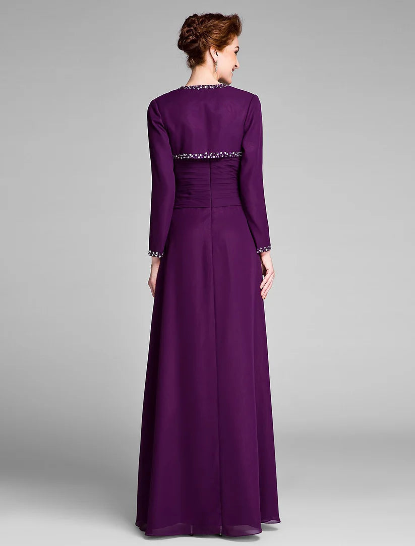 Detail of the flowing chiffon skirt and floor-length hem of the formal gown.