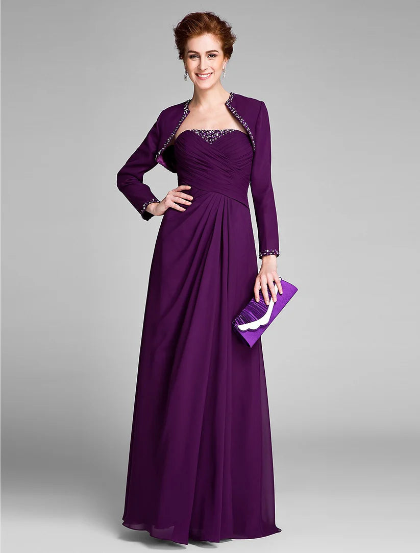 Another angle of the elegant strapless sheath dress, perfect for a Mother of the Bride.