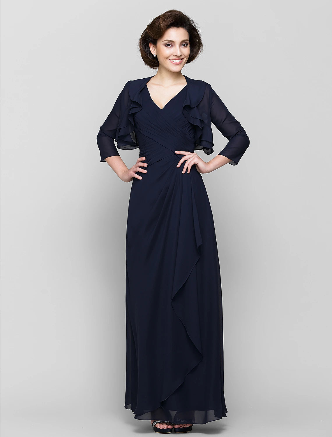 Back view of the convertible sheath chiffon formal dress.