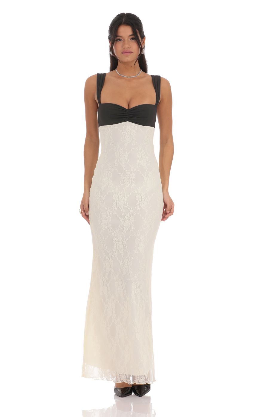 Cream and Black Sweetheart Mermaid Prom Dress With Lace Skirt And Back Bow Detail Formal Prom Dress