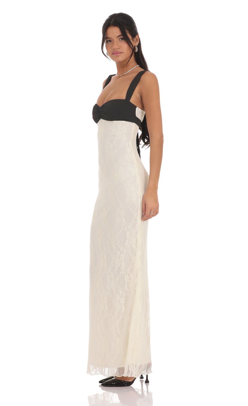 Cream and Black Sweetheart Mermaid Prom Dress With Lace Skirt And Back Bow Detail Formal Prom Dress