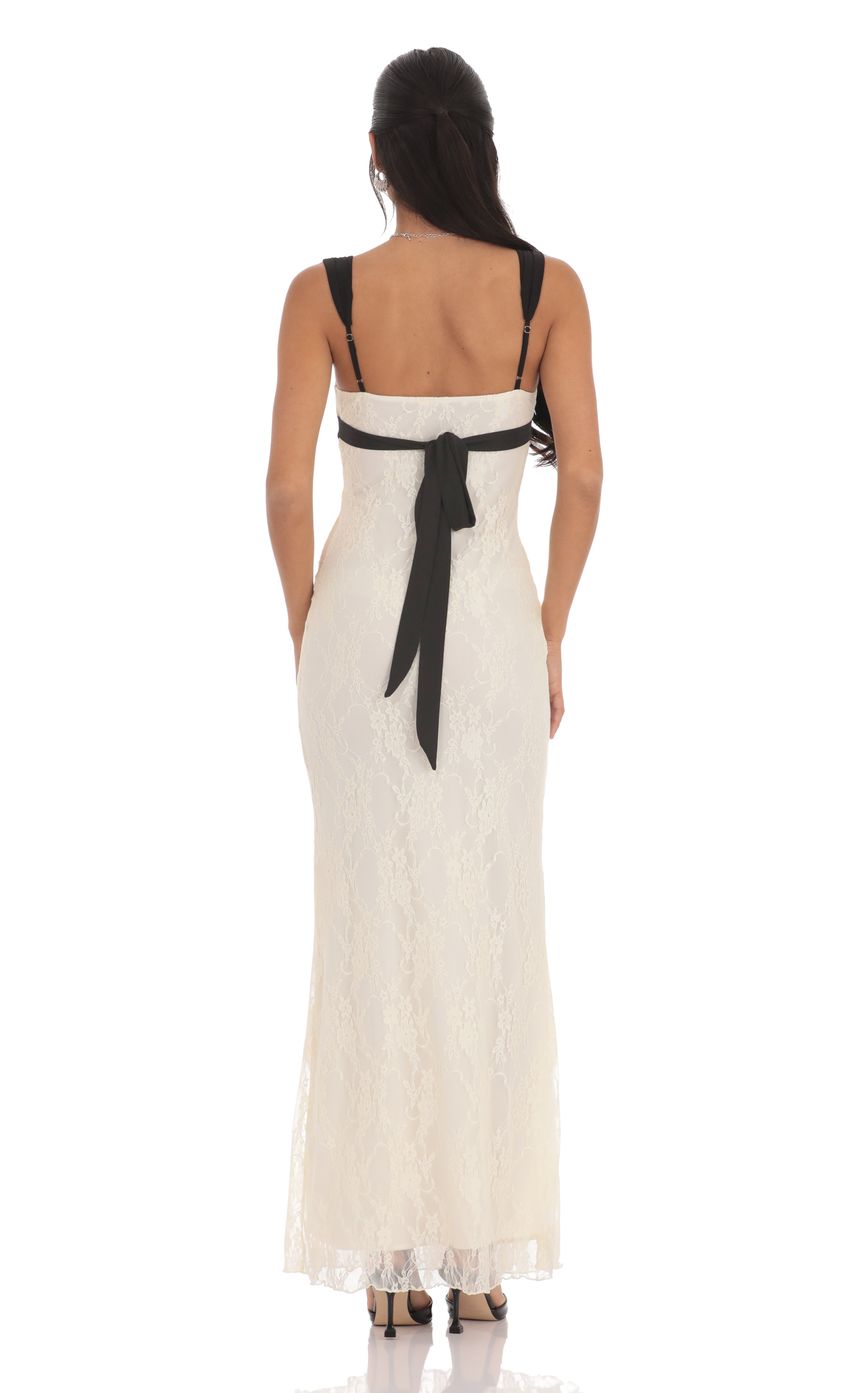 Cream and Black Sweetheart Mermaid Prom Dress With Lace Skirt And Back Bow Detail Formal Prom Dress