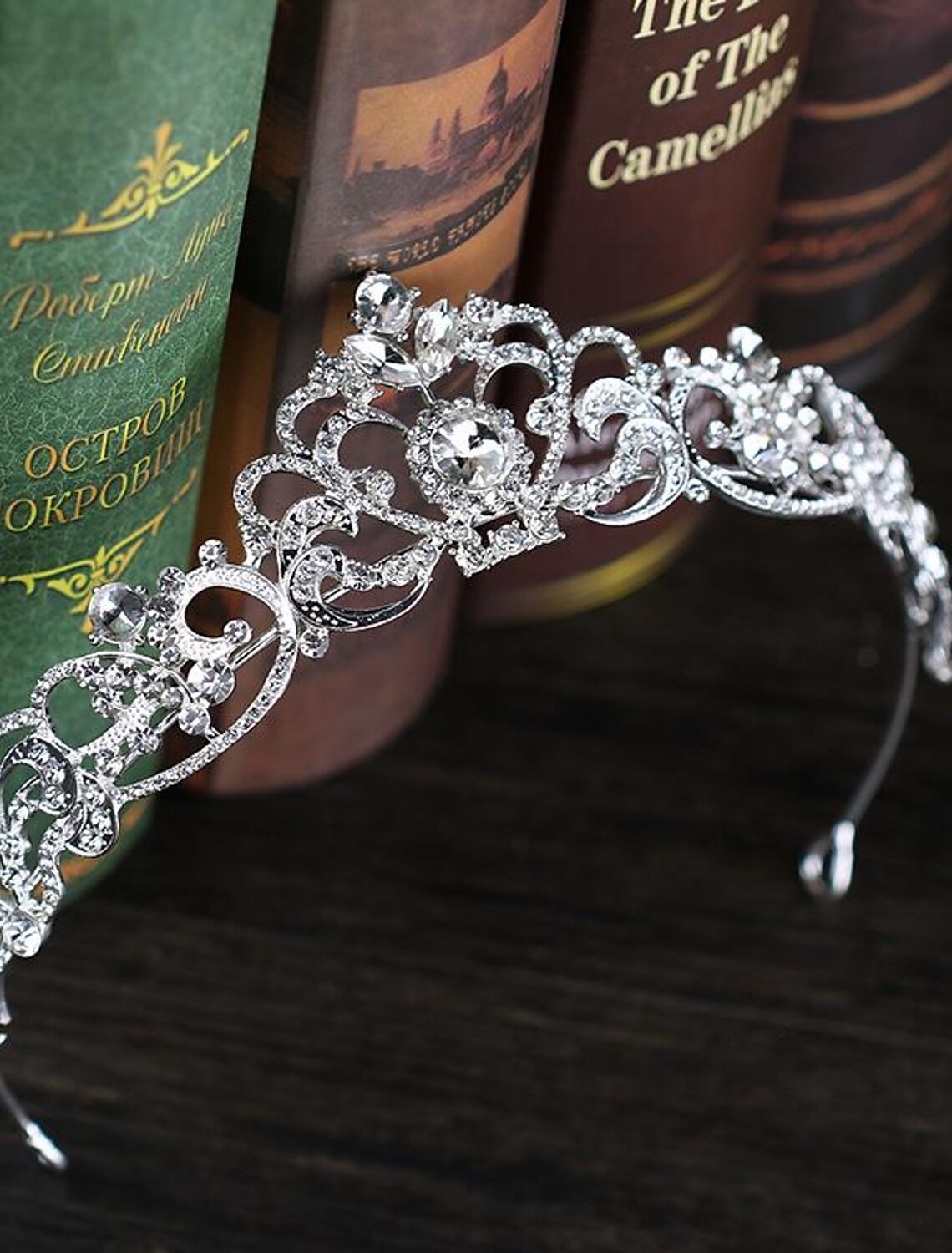 Close-up of sparkling crystal queen crown tiara.