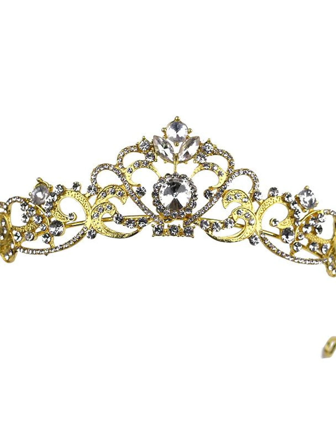 Side view of crystal queen crown tiara with comb.