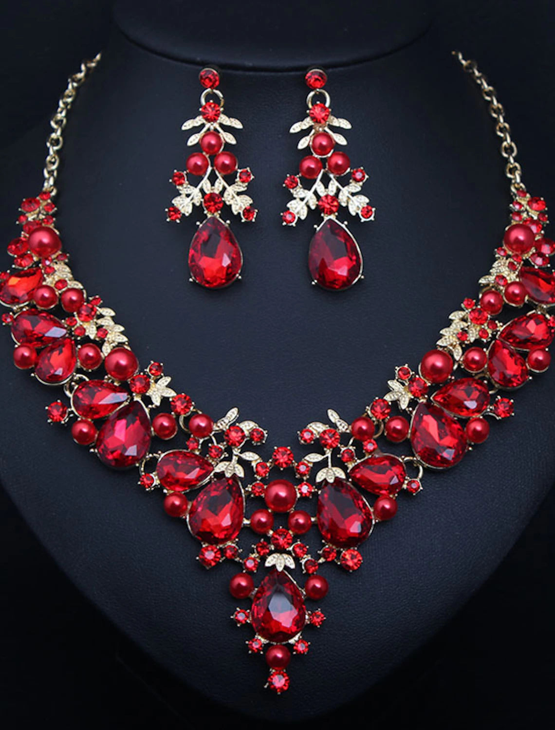 Elegant crystal flower statement necklace with matching earrings.