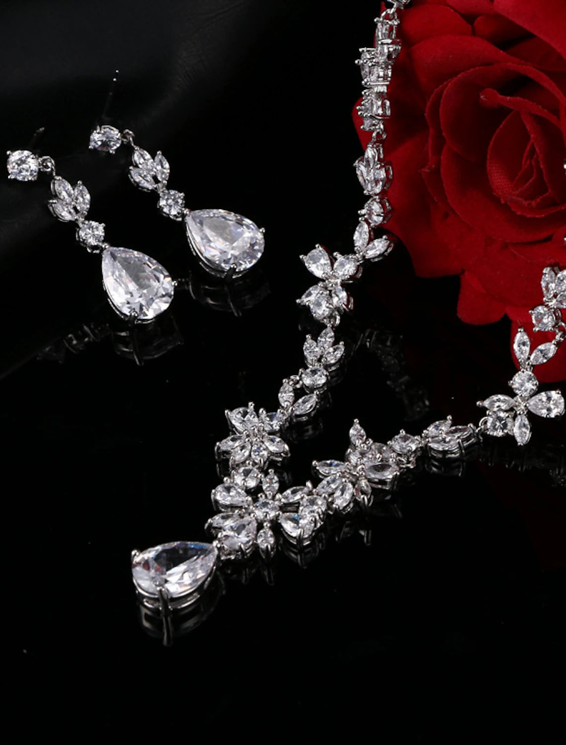 Luxury drop earrings with cubic zirconia stones.