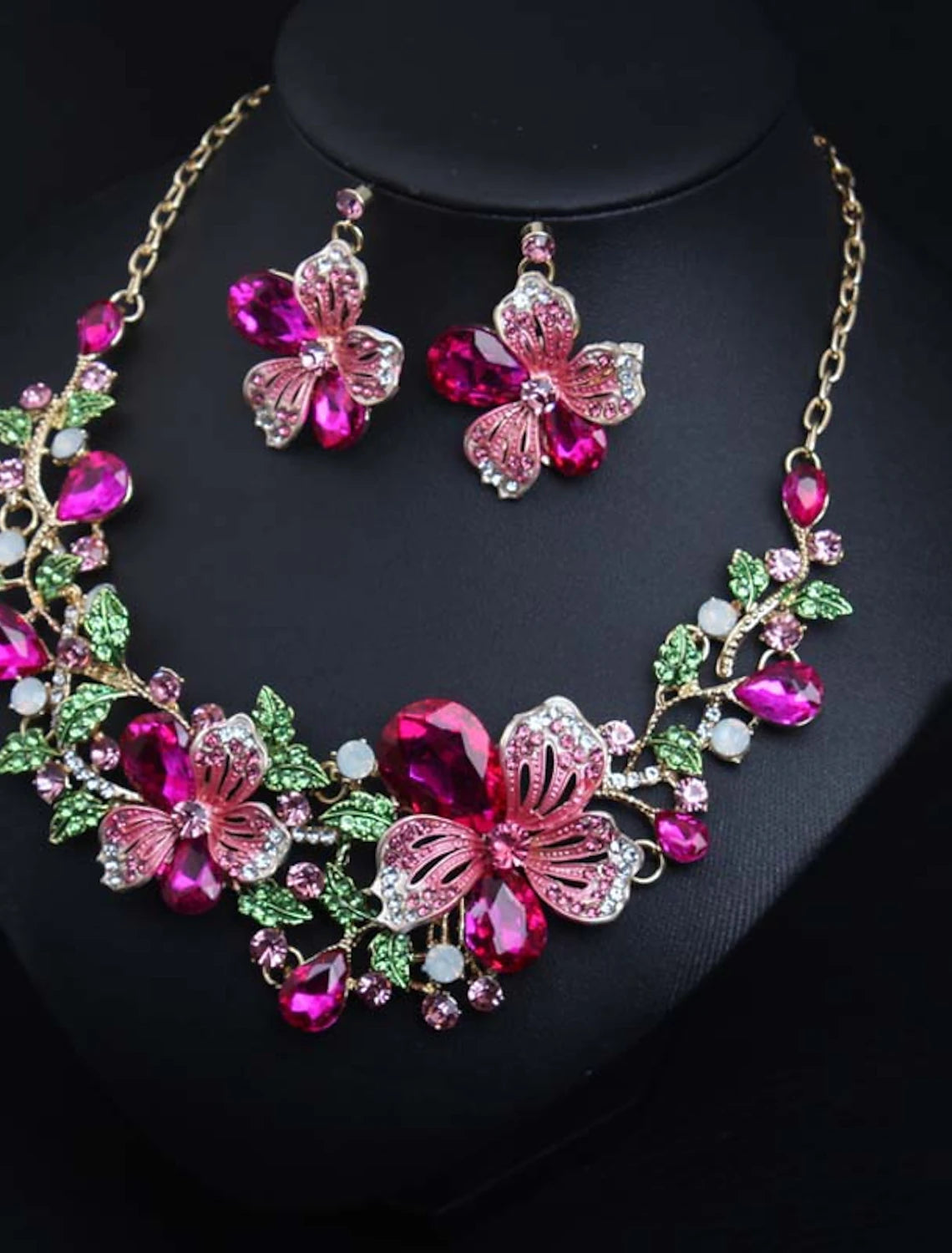 Cubic Zirconia flower bridal necklace and earrings set.