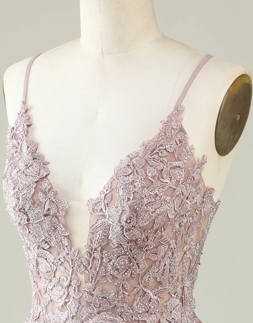 Spaghetti Straps Corset Back Tulle Dress With Appliques