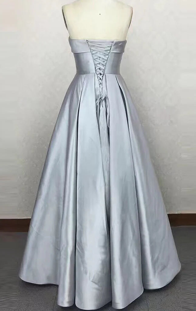 Strapless Satin Prom Dress Wedding Party Formal Gown
