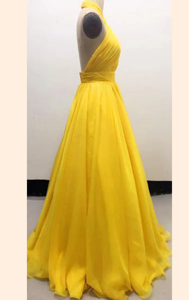 Einfaches Neckholder-Ballkleid aus sexy Chiffon mit langem Schnitt