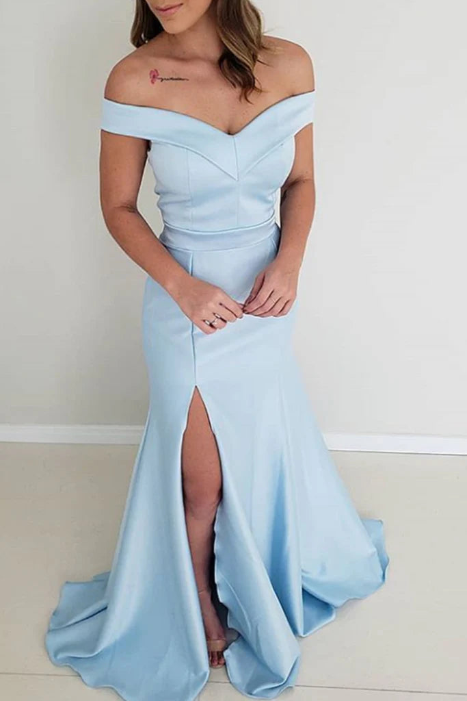Mermaid Off the Shoulder Satin Prom Dress Formal Evening Gown