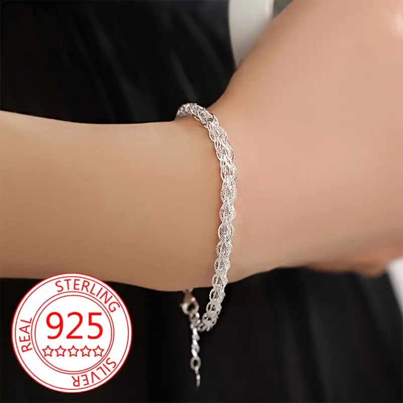 Side view of the minimalist 925 sterling silver bracelet.