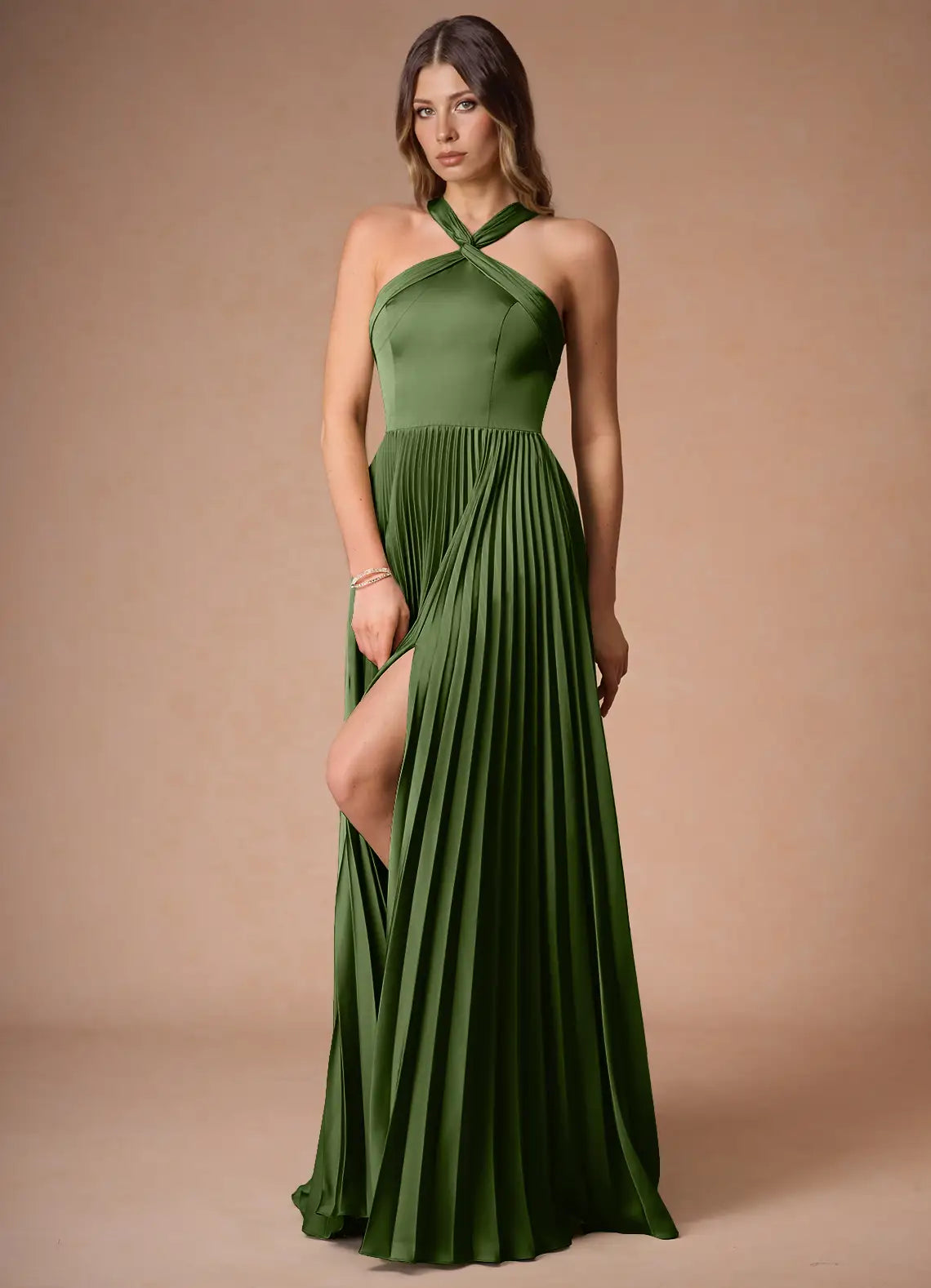 Dark Green One Shoulder Pleated Prom Dress with Cutout Back and Flowing Silhouette for Formal Events and Evening Occasions