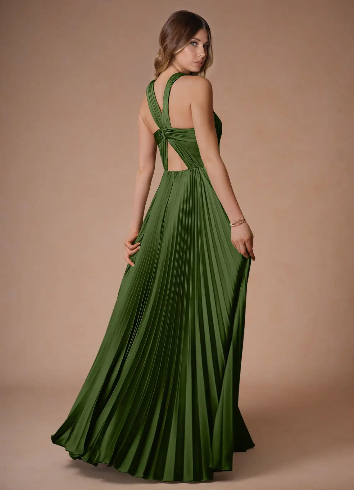 Dark Green One Shoulder Pleated Prom Dress with Cutout Back and Flowing Silhouette for Formal Events and Evening Occasions