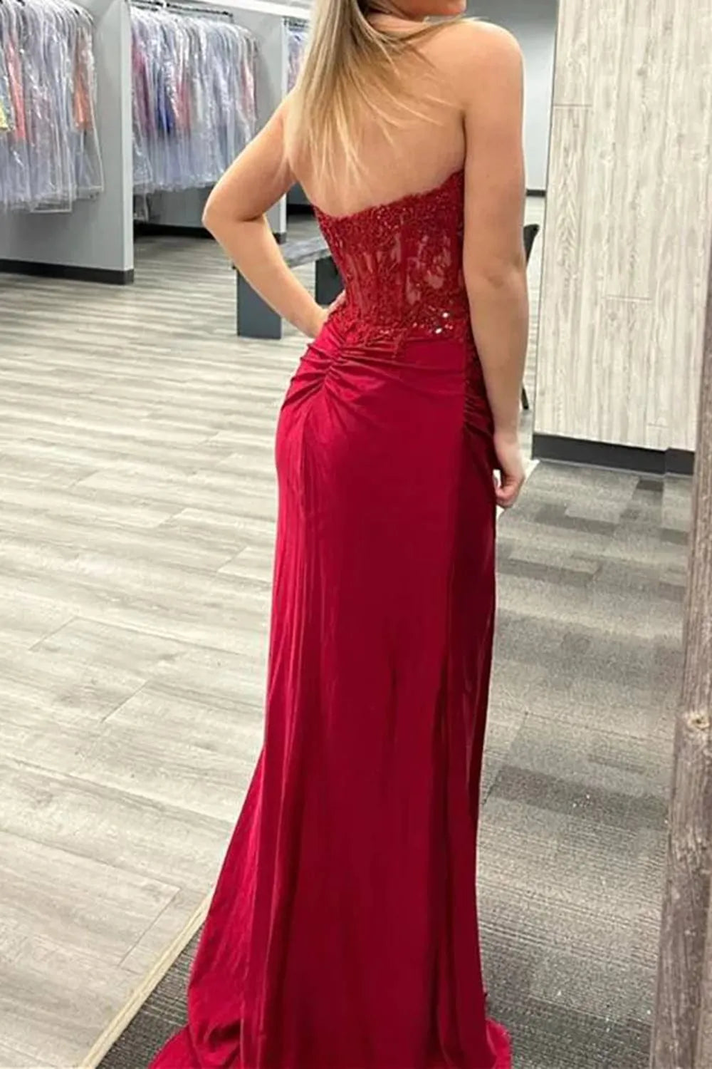 Sparkly A-line prom dress in a vibrant color, perfect for a memorable evening.