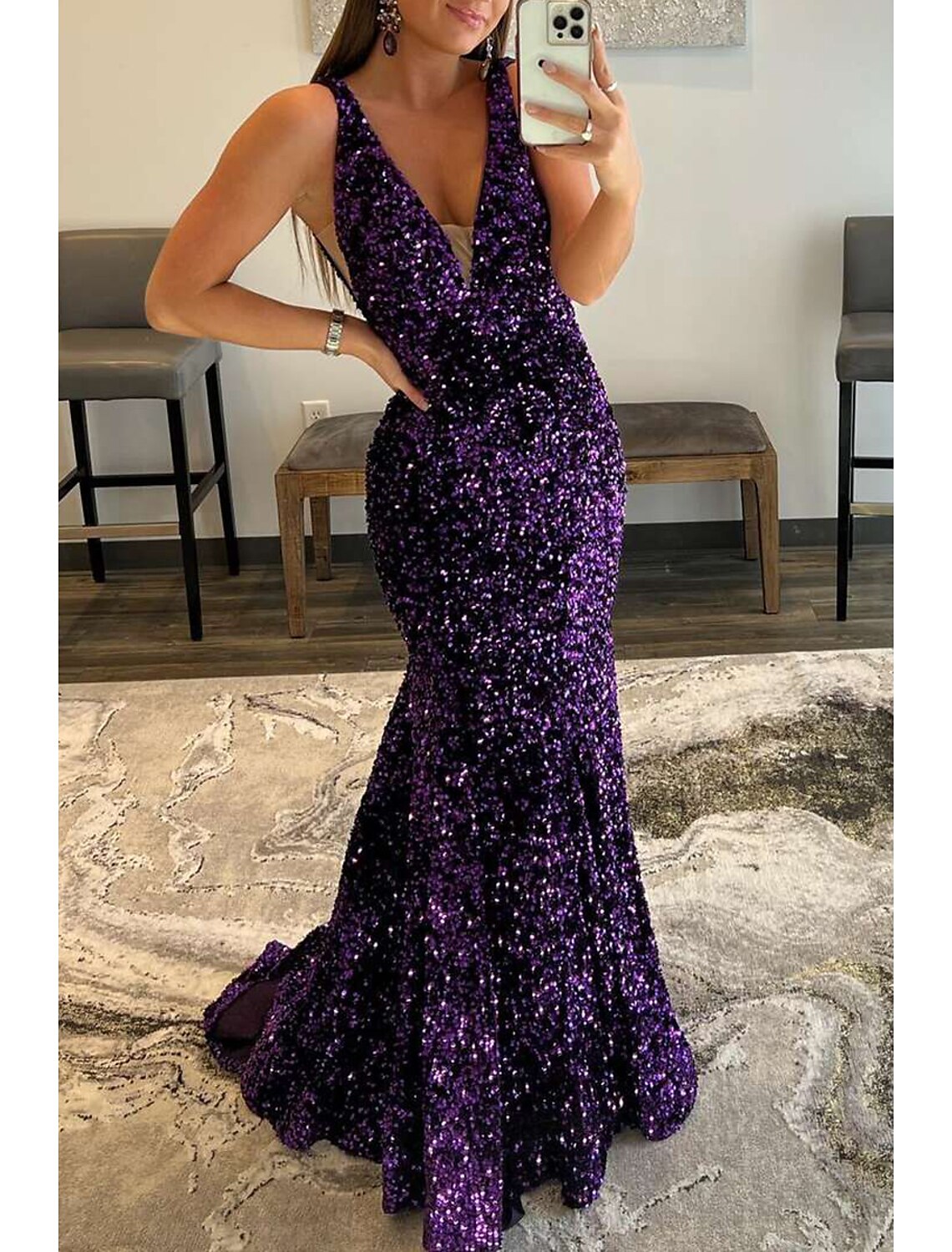 Full length view of the mermaid trumpet formal dress with a sweep train.