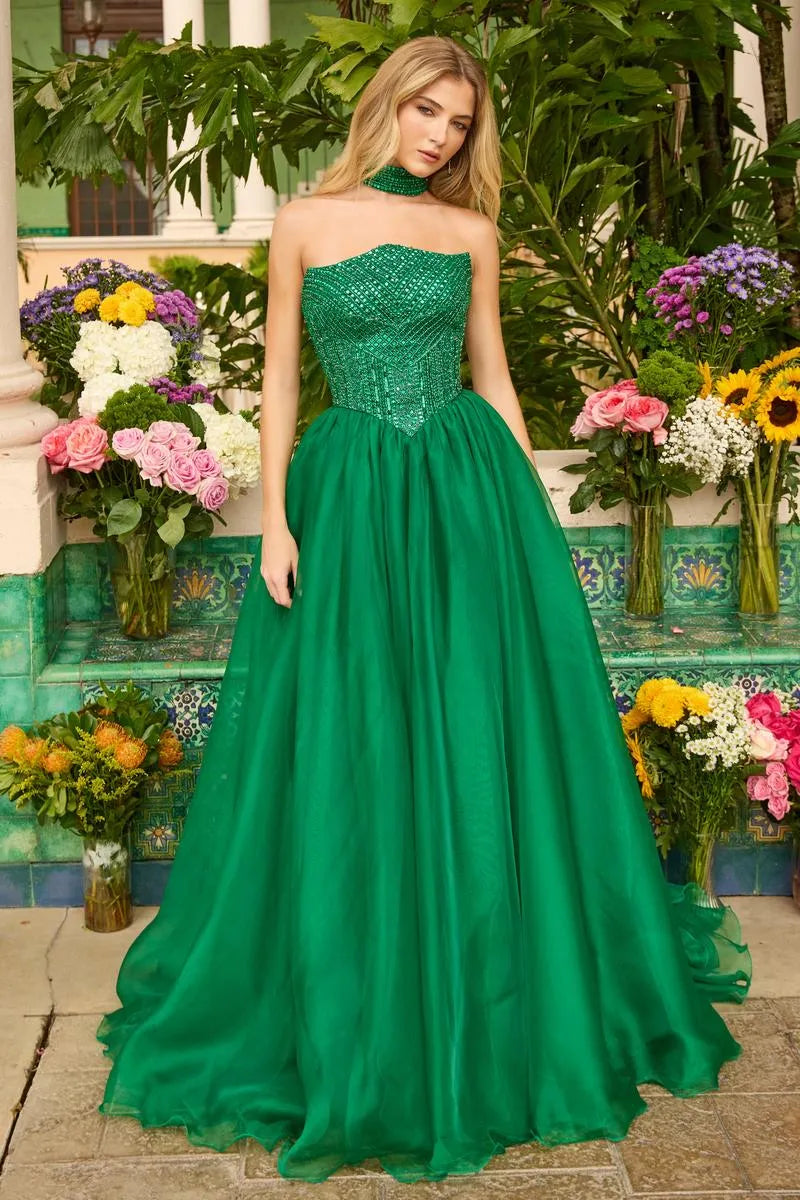 Dazzling A-Line Strapless Sweetheart Sequin Emerald Green Floor-Length Prom Dress Gown