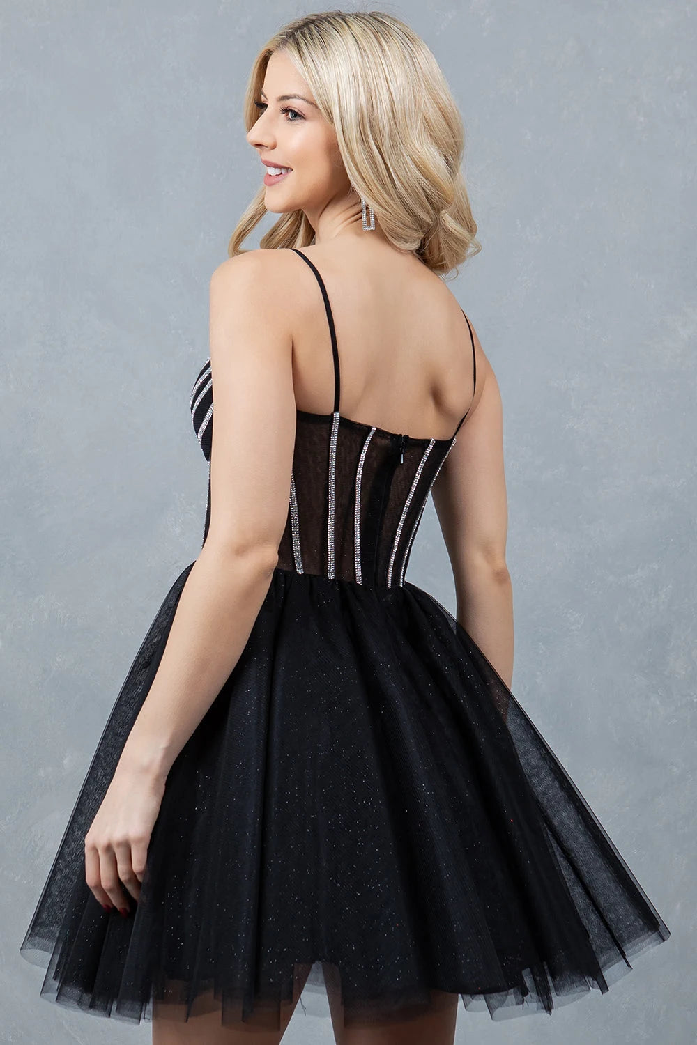 Dazzling A-Line Sweetheart Sleeveless Corset Glitter Black Short Homecoming Dress