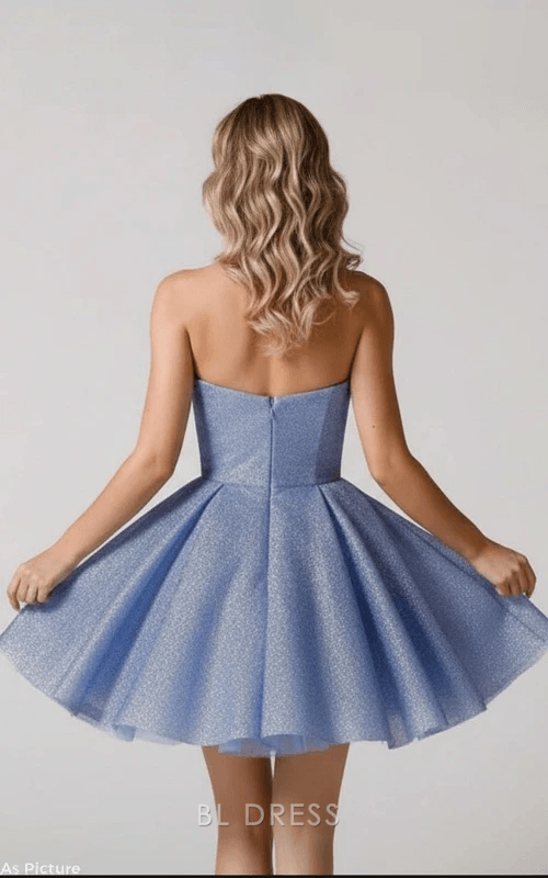 Dazzling A-Line Sweetheart Sleeveless Glittering Sky Blue Short Homecoming Dress For Women