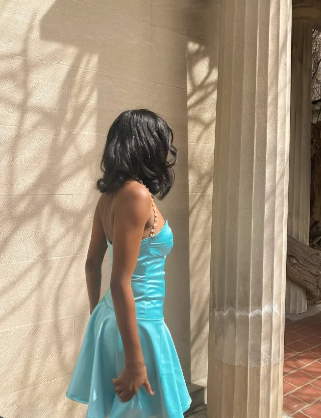 Dazzling A-Line Sweetheart Sleeveless Ruched Aqua Short Homecoming Dress