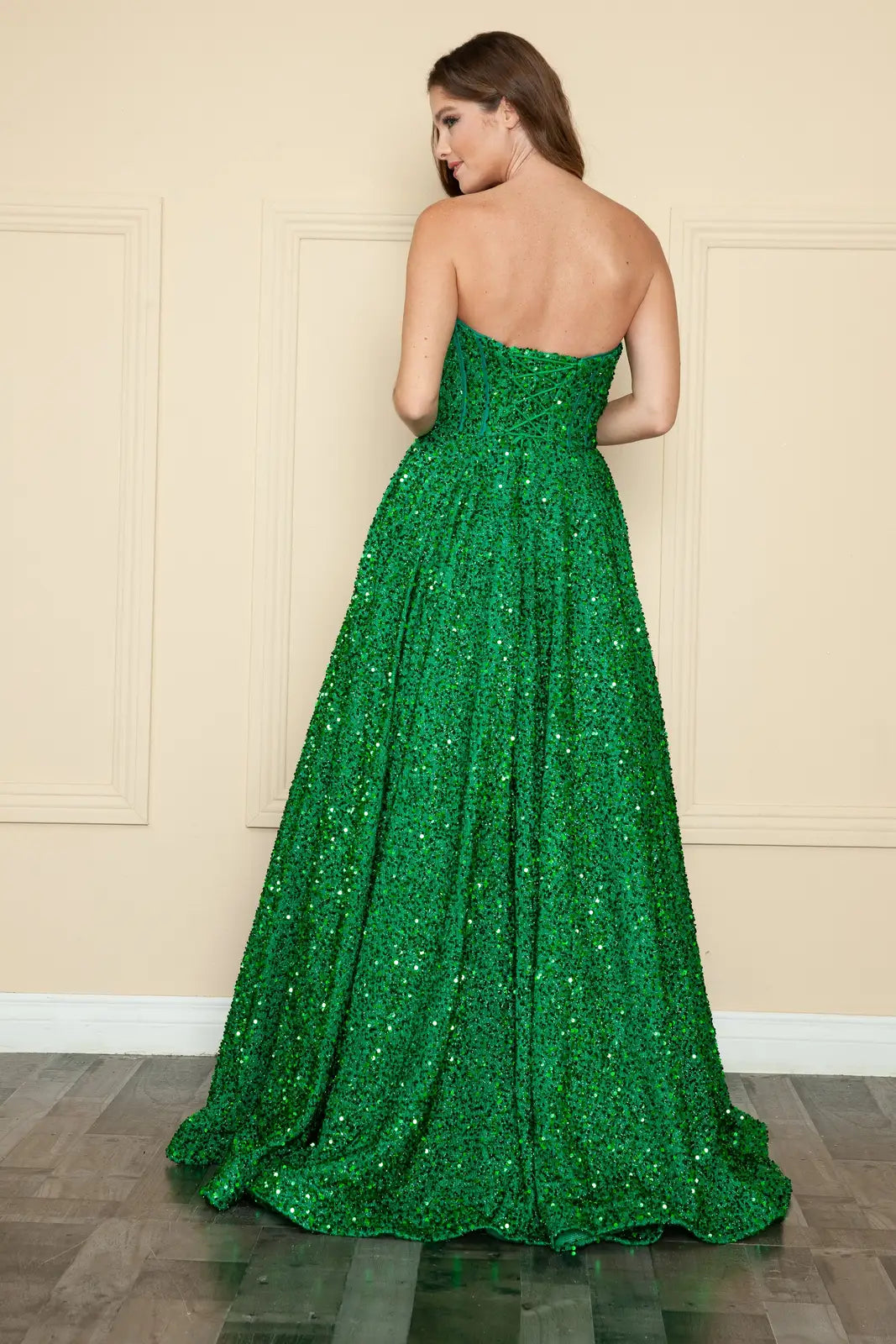 Dazzling A-Line Sweetheart Strapless Sparkling Emerald Green Floor-Length Prom Dresses Gown