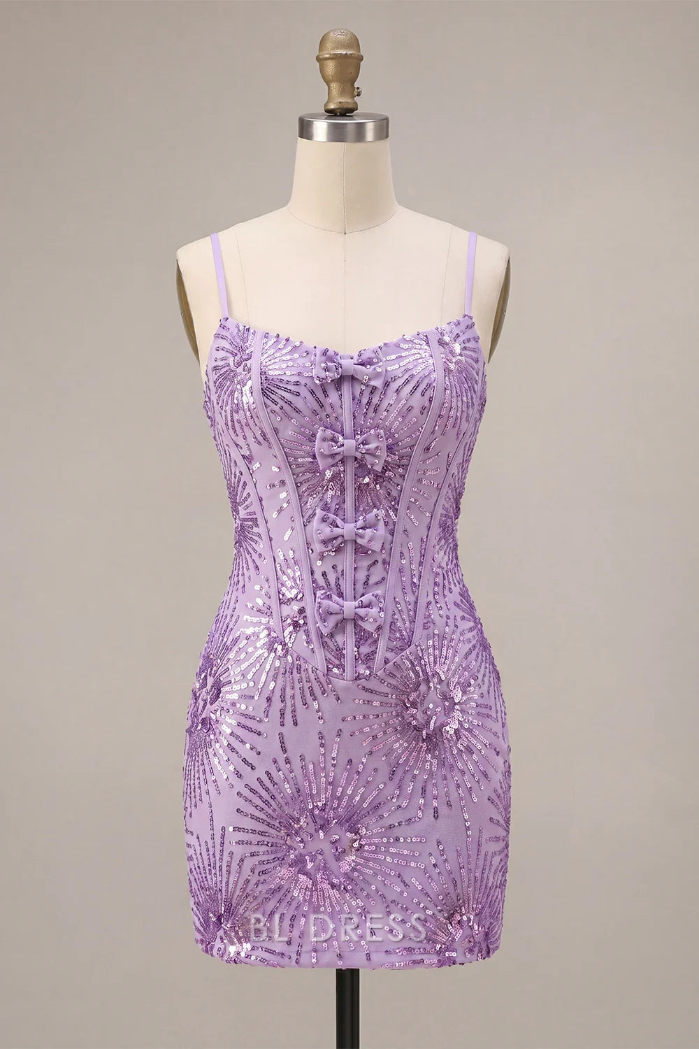 Dazzling Bodycon Sweetheart Sequin Bow Lavender Mini Homecoming Dress Women's