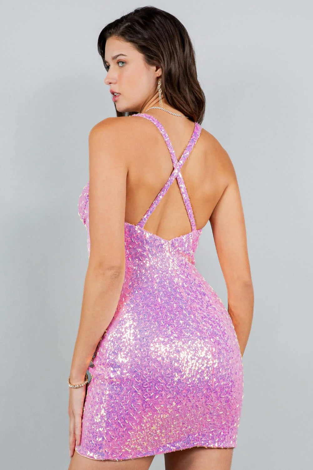 Dazzling Bodycon Sweetheart Sleeveless Sequin Slit Pink Mini Homecoming Dress Women's