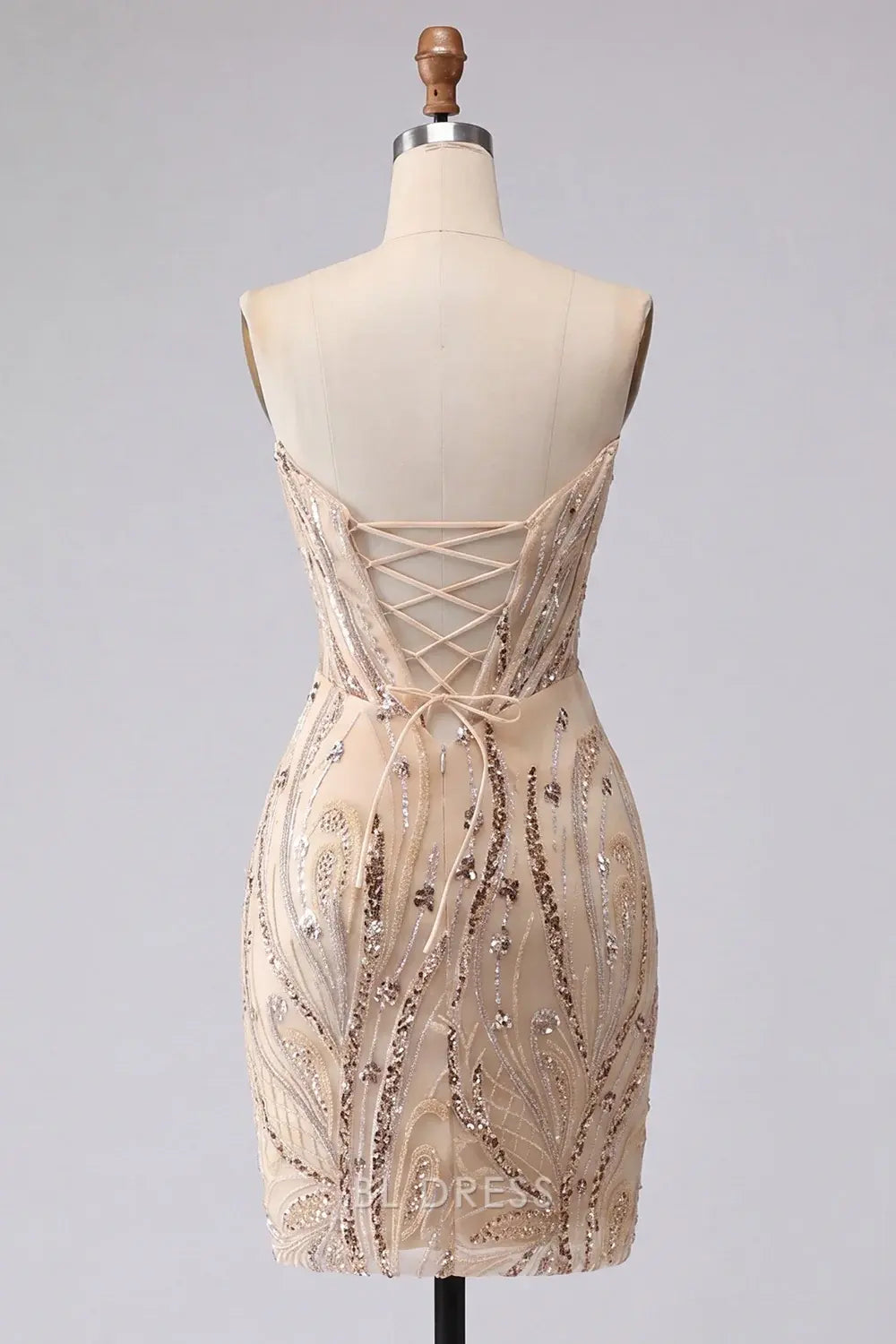 Dazzling Bodycon Sweetheart Strapless Sequin Embellished Champagne Gold Short Homecoming Dress