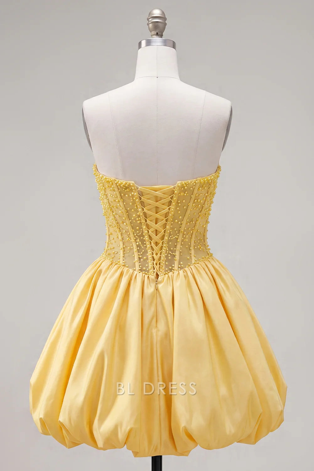 Dazzling Fitted Strapless Sleeveless Beaded Bubble Yellow Short Homecoming Dresses Women's Gown