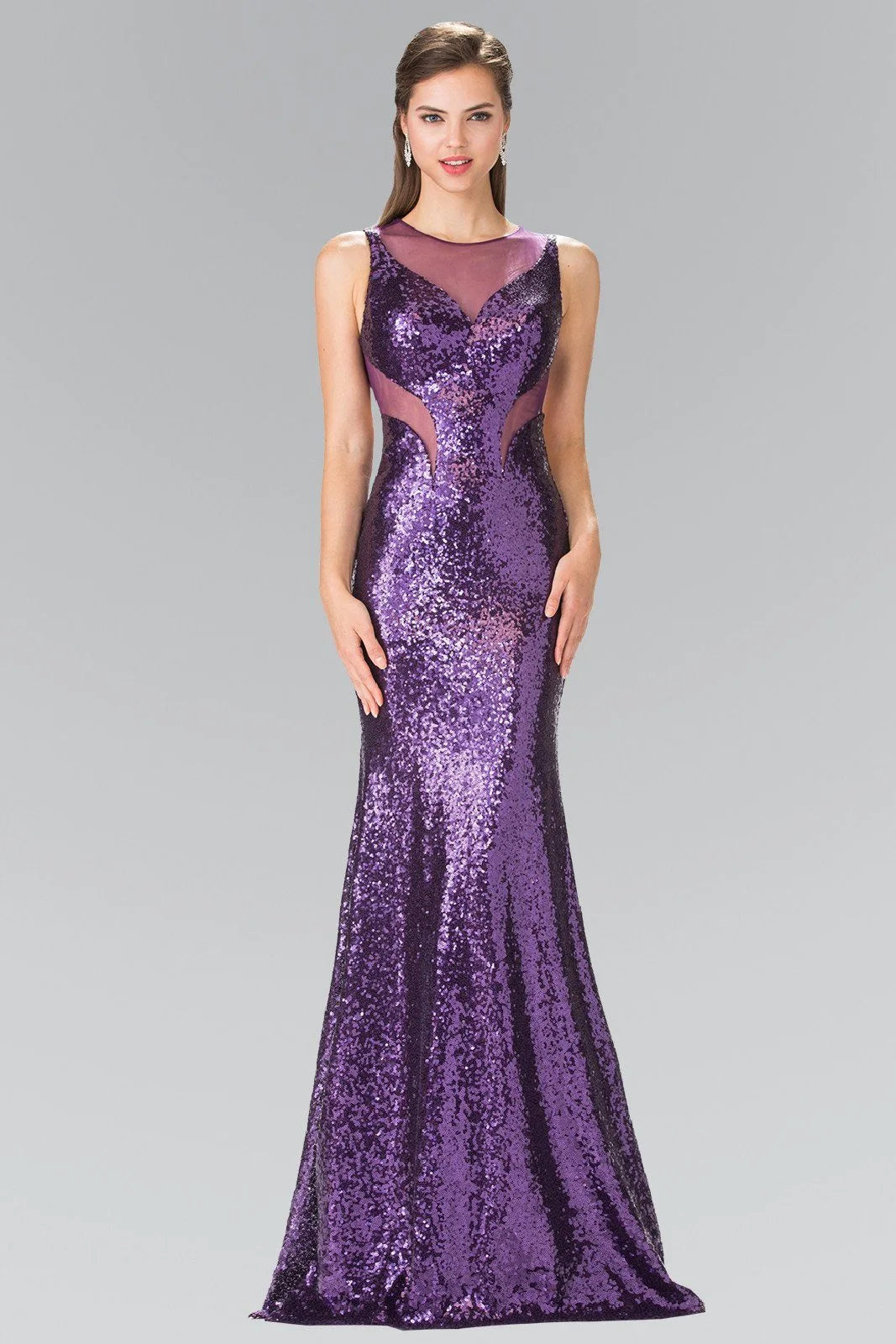 Dazzling Mermaid Illusion Sleeveless Sequin Cutout Purple Floor-Length Prom Dresses Women's Gown