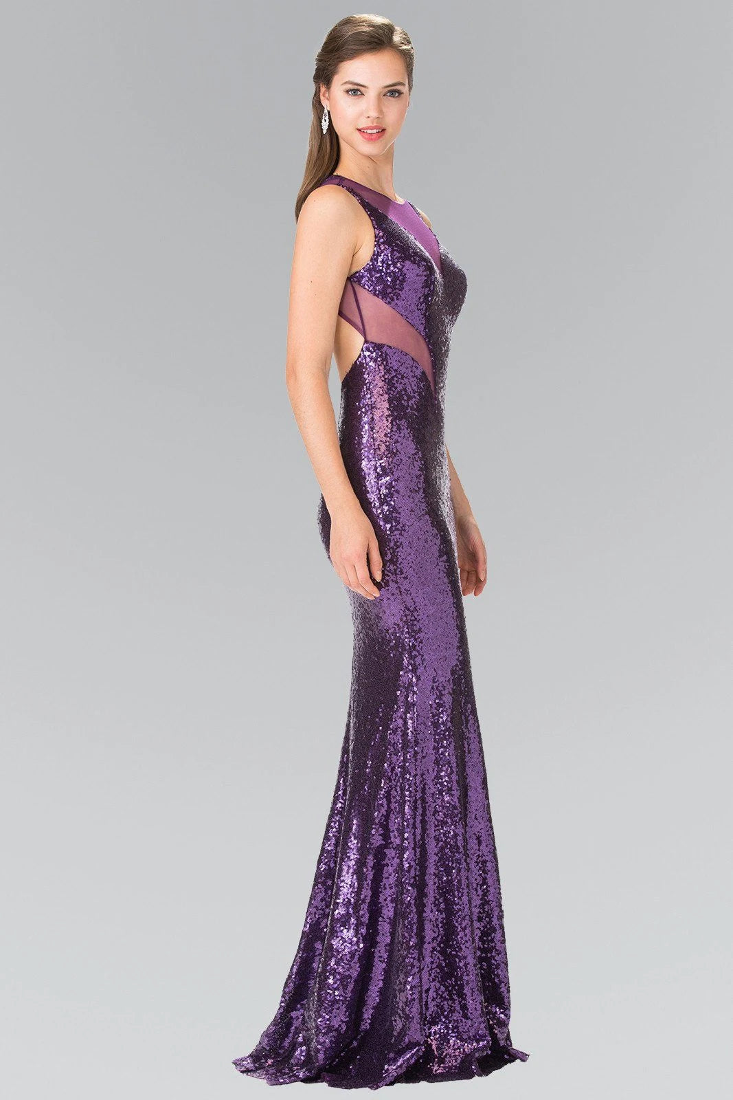 Dazzling Mermaid Illusion Sleeveless Sequin Cutout Purple Floor-Length Prom Dresses Women's Gown