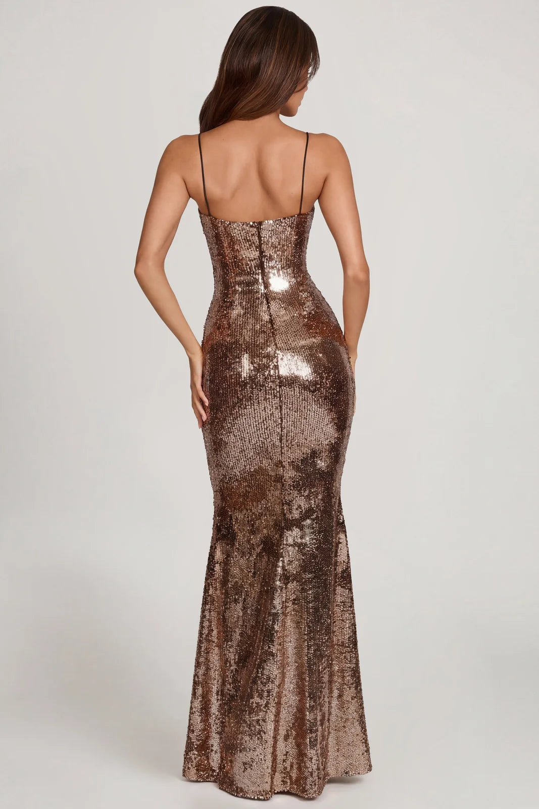 Dazzling Mermaid Square Neck Sleeveless Sparkly Bronze Floor-Length Prom Gown