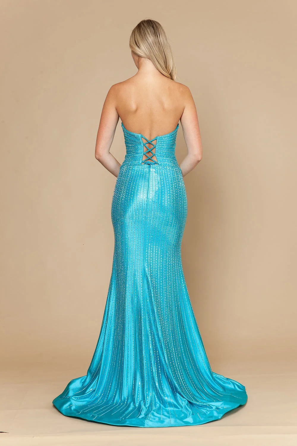 Dazzling Mermaid Strapless Sequin High Slit Teal Floor-Length Prom Dress Gown