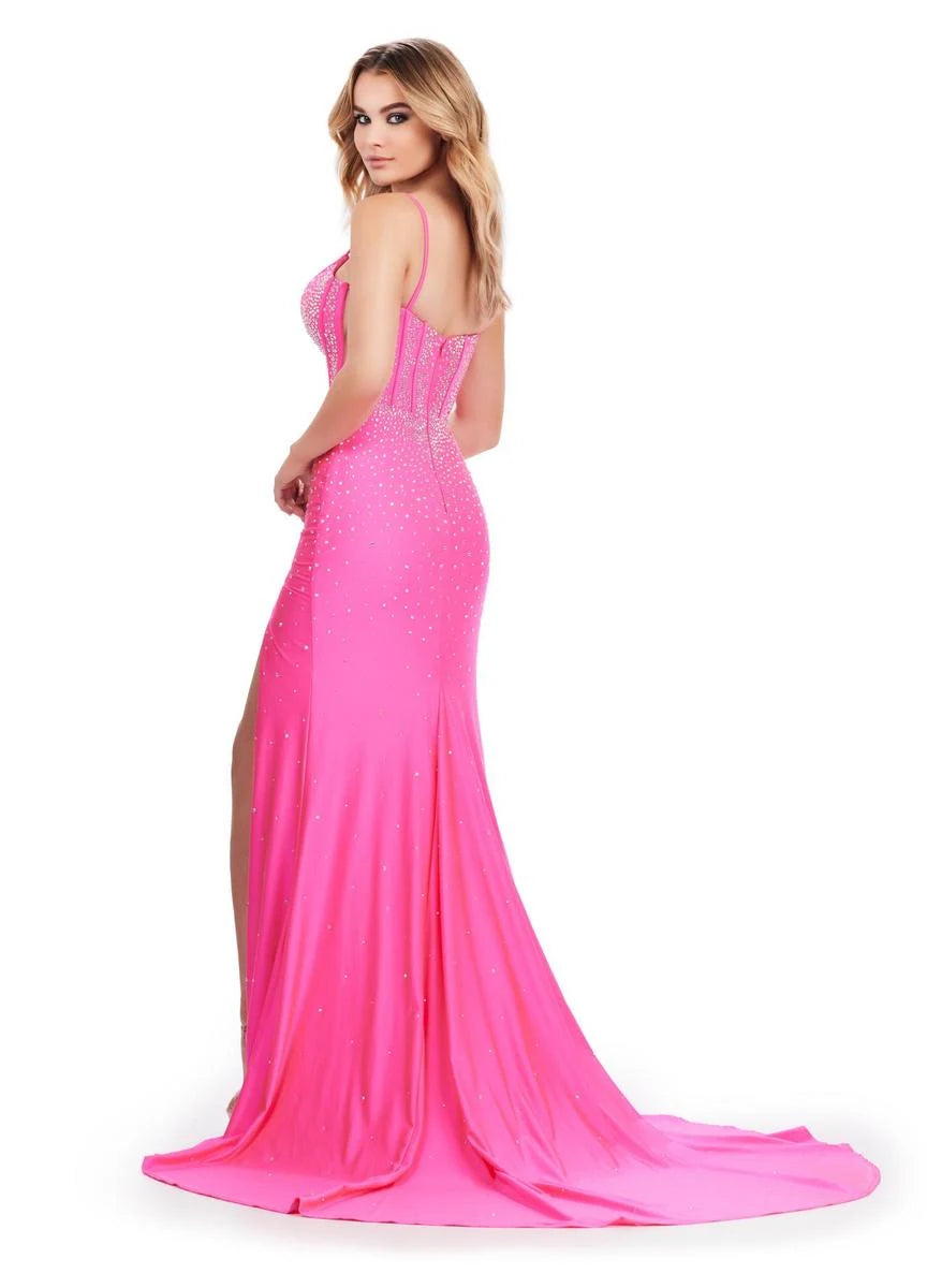 Dazzling Mermaid Sweetheart Sleeveless Sparkling Hot Pink Long Prom Gown