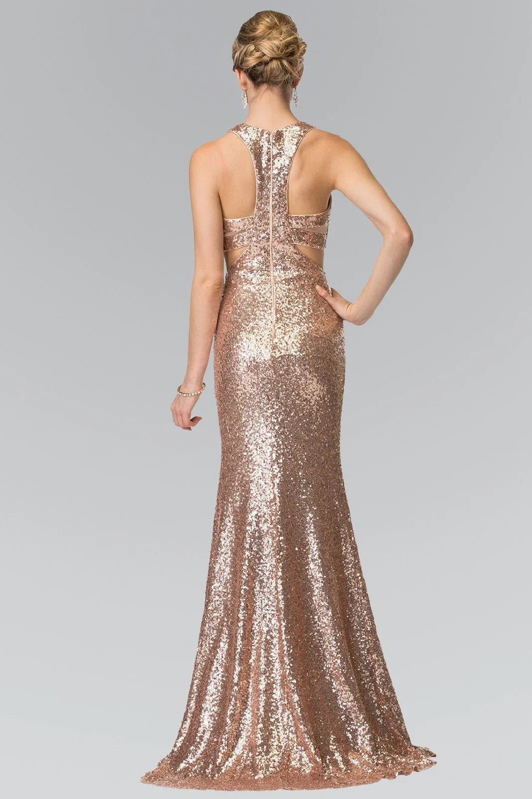 Dazzling Two-Piece High Neck Sleeveless Sequin Rose Gold Floor-Length Mermaid Prom Dress