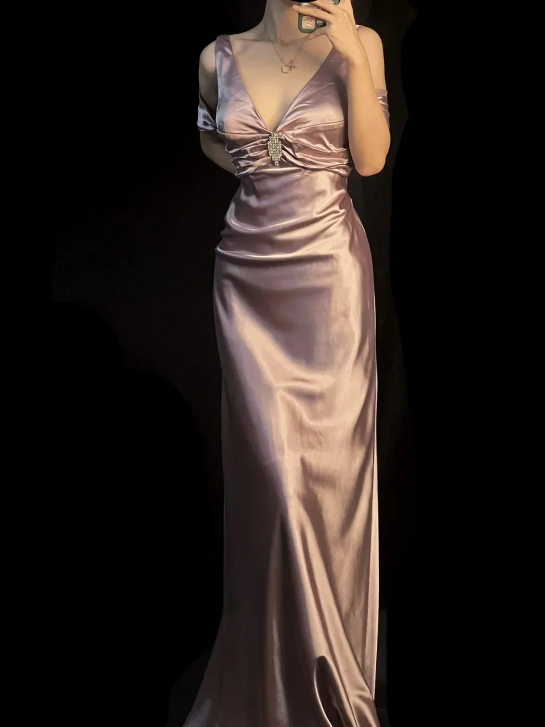 Dusty Pink Halter Prom Dress With Crystal Brooch Mermaid Formal Prom Dress