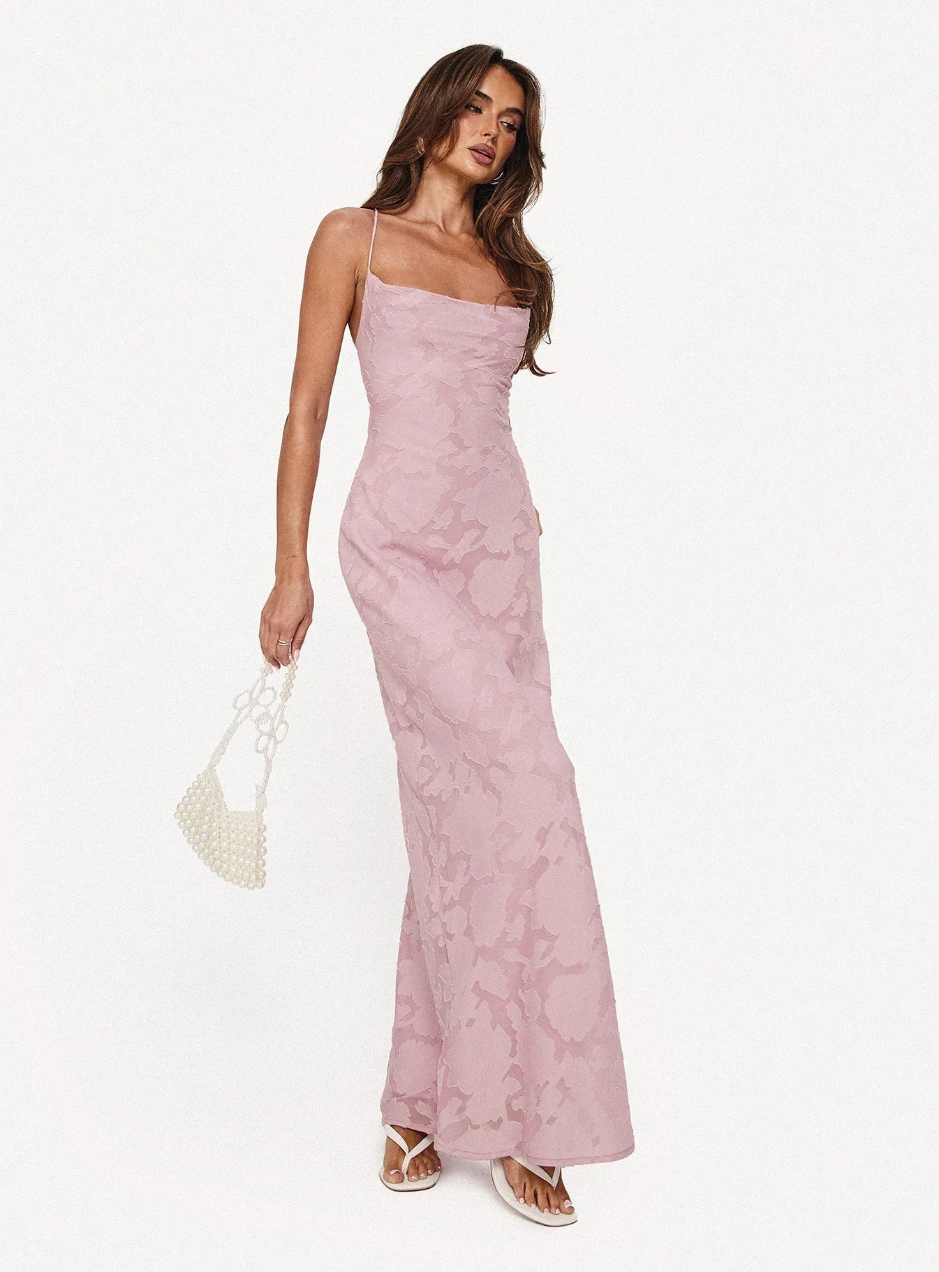 Dusty Pink Strapless Prom Dress with Floral Lace Detail and Lace-Up Back for Formal Events and Prom Nights