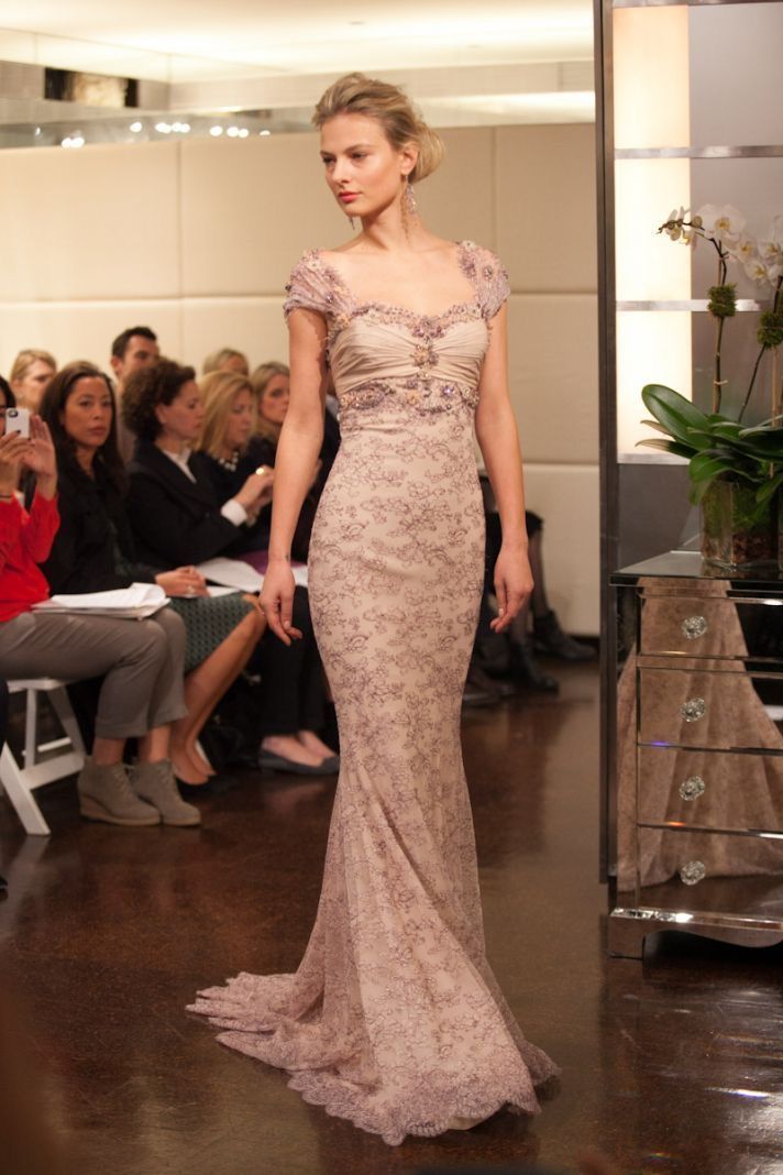 Dusty Rose Cap Sleeve Beaded Lace Mermaid Train Evening Dress