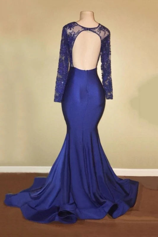 Mermaid Sleeve Lace Backless Prom Dress