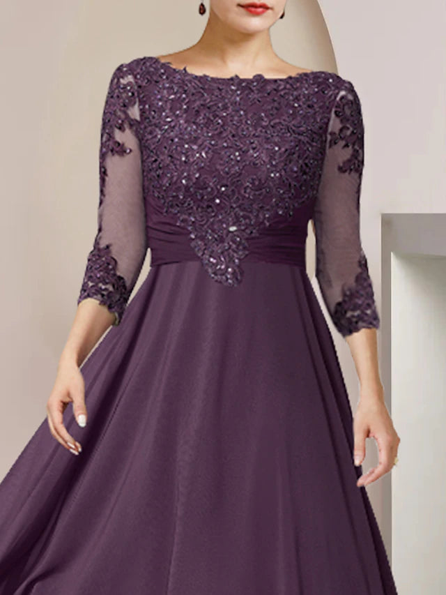 Back detail of the formal wedding guest dress with sequin appliques.