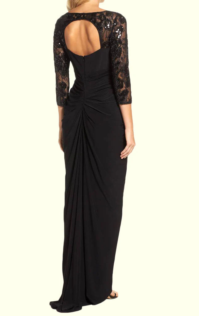 Back view of the elegant A-Line 3/4 sleeve formal dress, highlighting its graceful silhouette.