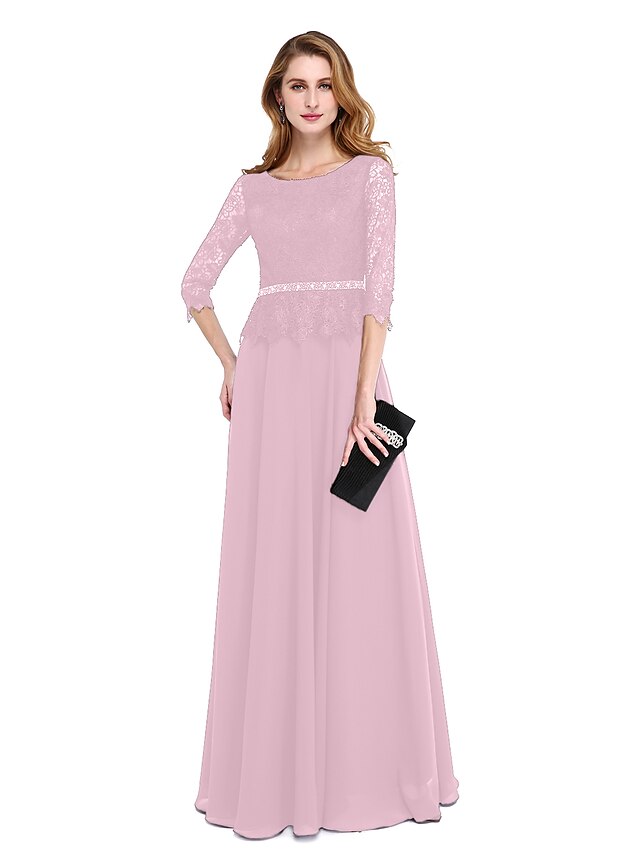 Back view of the A-Line Mother of the Bride dress with delicate lace bodice.