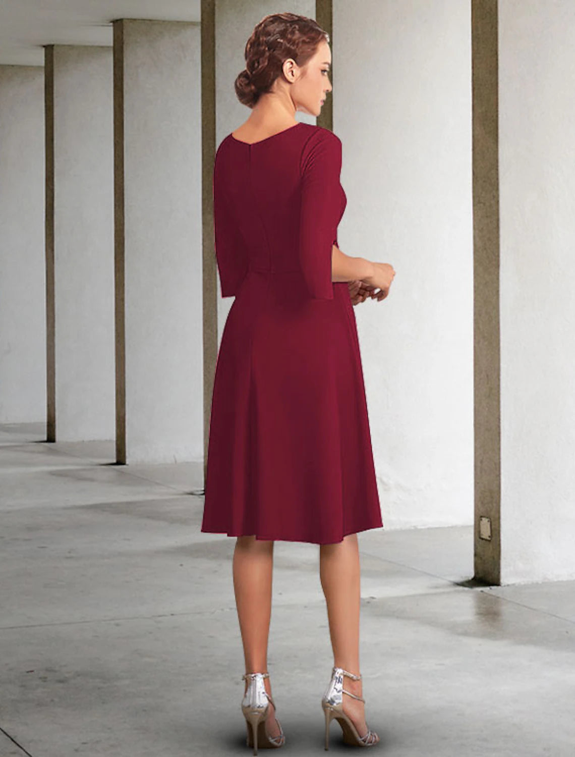 Back view of the elegant A-line Mother of the Bride dress.