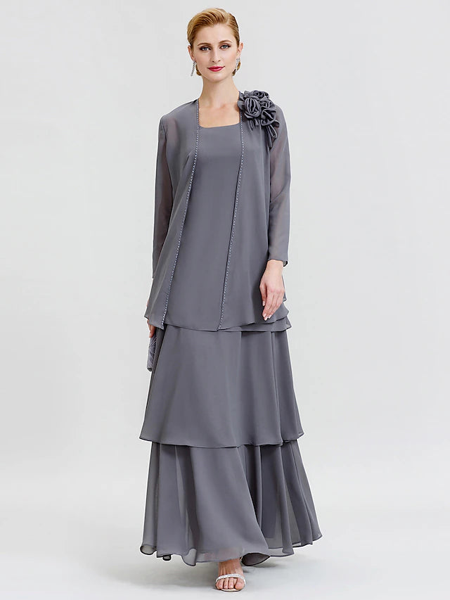 Side view of the elegant A-Line formal gown.