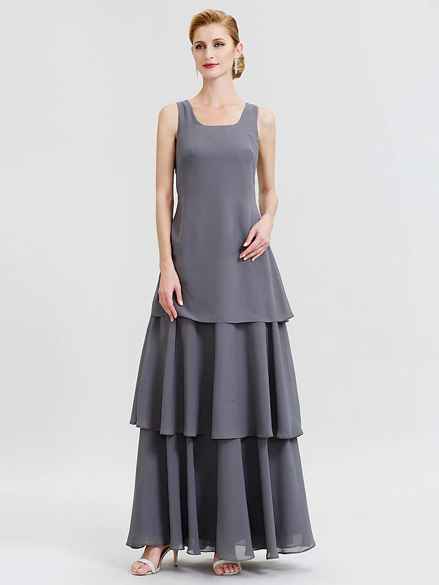 Full length view of the formal A-Line dress with wrap.