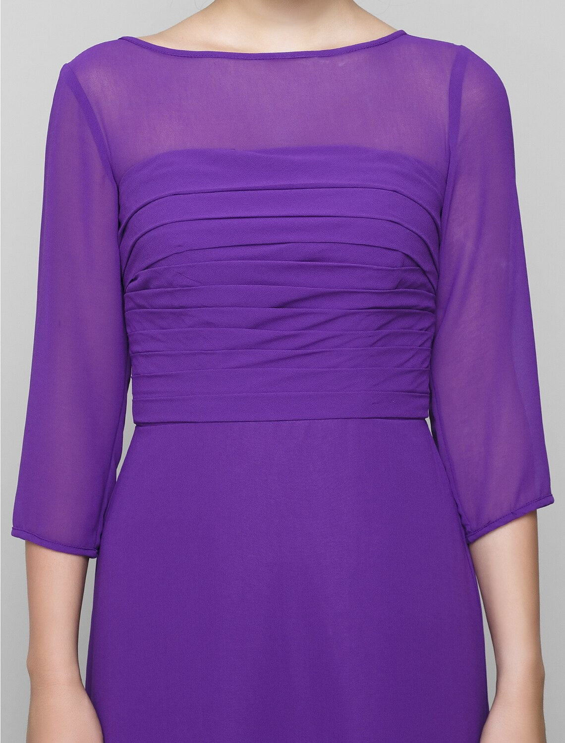 Full length view of the elegant chiffon dress, perfect for formal occasions.