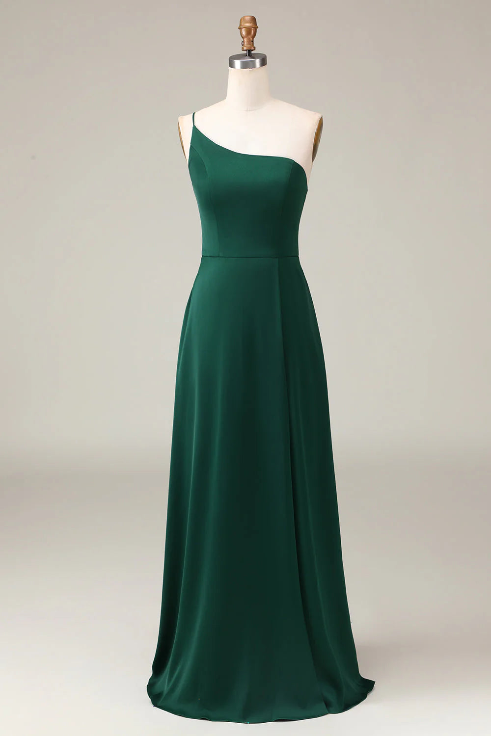 Close-up of the one-shoulder detail on the chiffon bridesmaid dress.