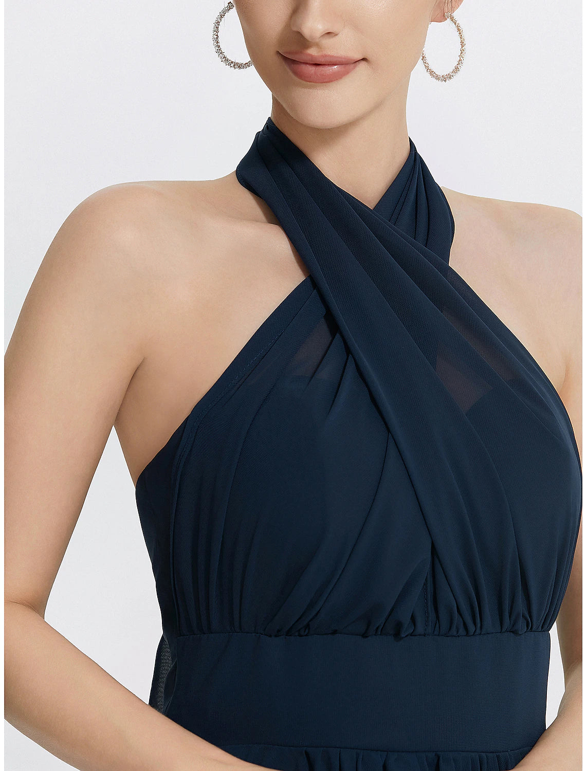 Front view of the A-line off-shoulder short sleeve dress.